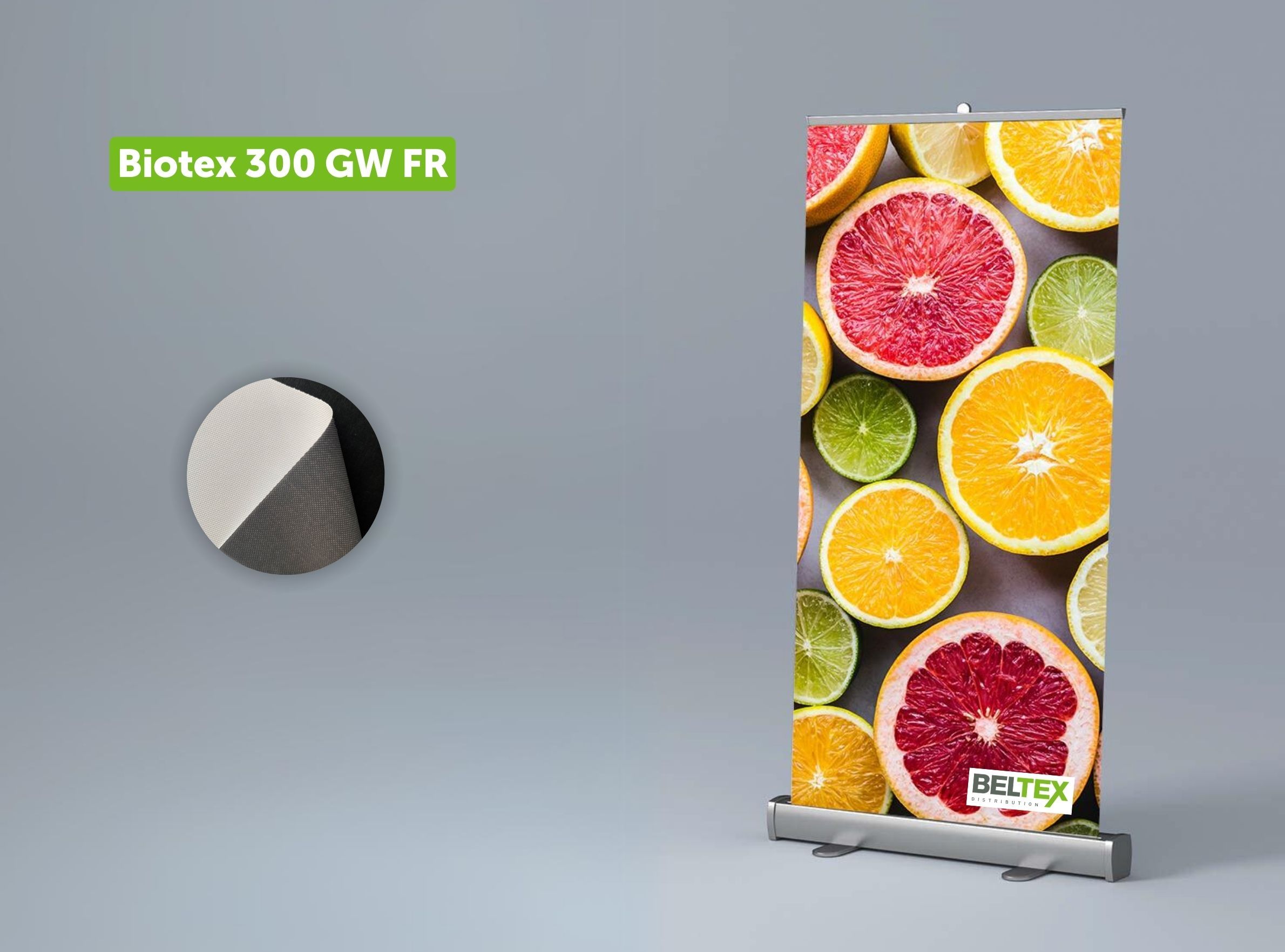 Biotex 300 GW FR : le banner dos gris alliant innovation et réduction de l’empreinte carbone!